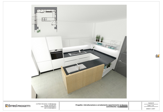 Cucina Calice, render con planimetria